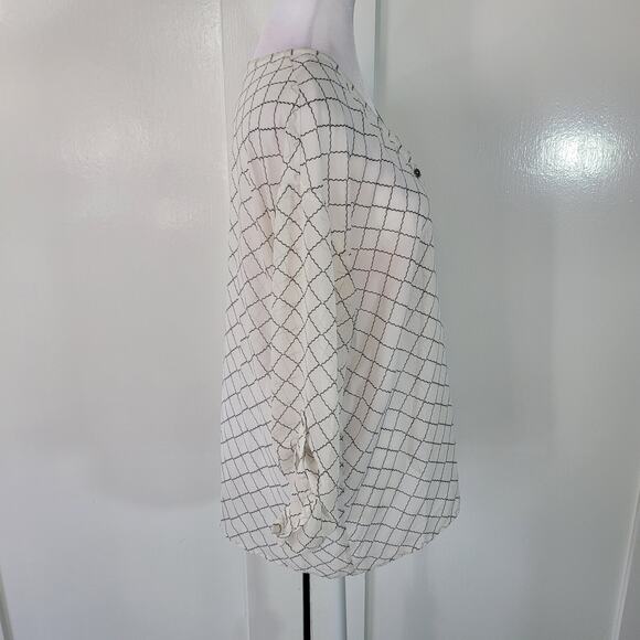 CAbi Size S Chessboard Blouse Black White Sheer Button Up Roll Tab Sleeve Office - Picture 11 of 11
